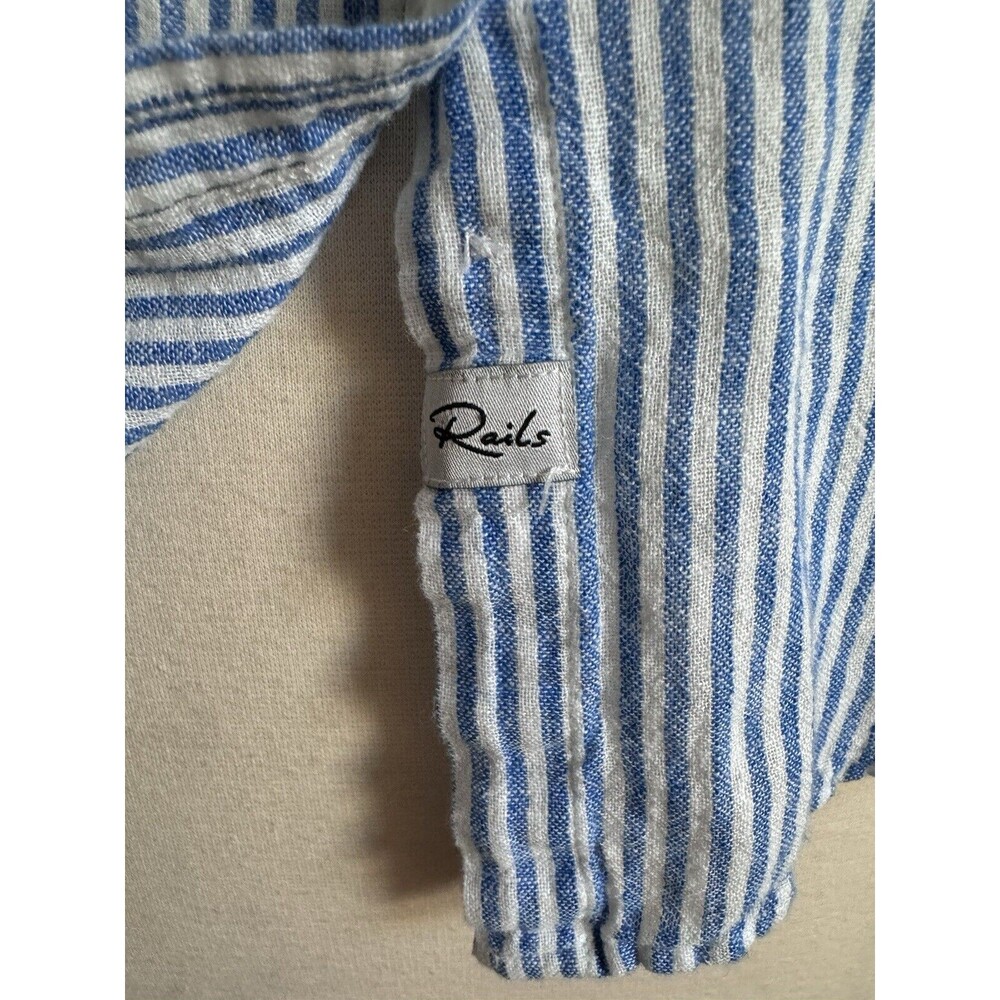 Rails Charli Embroidered Yellow Rose Shirt Blue Stripe Linen Button Down Women S - Picture 5 of 11